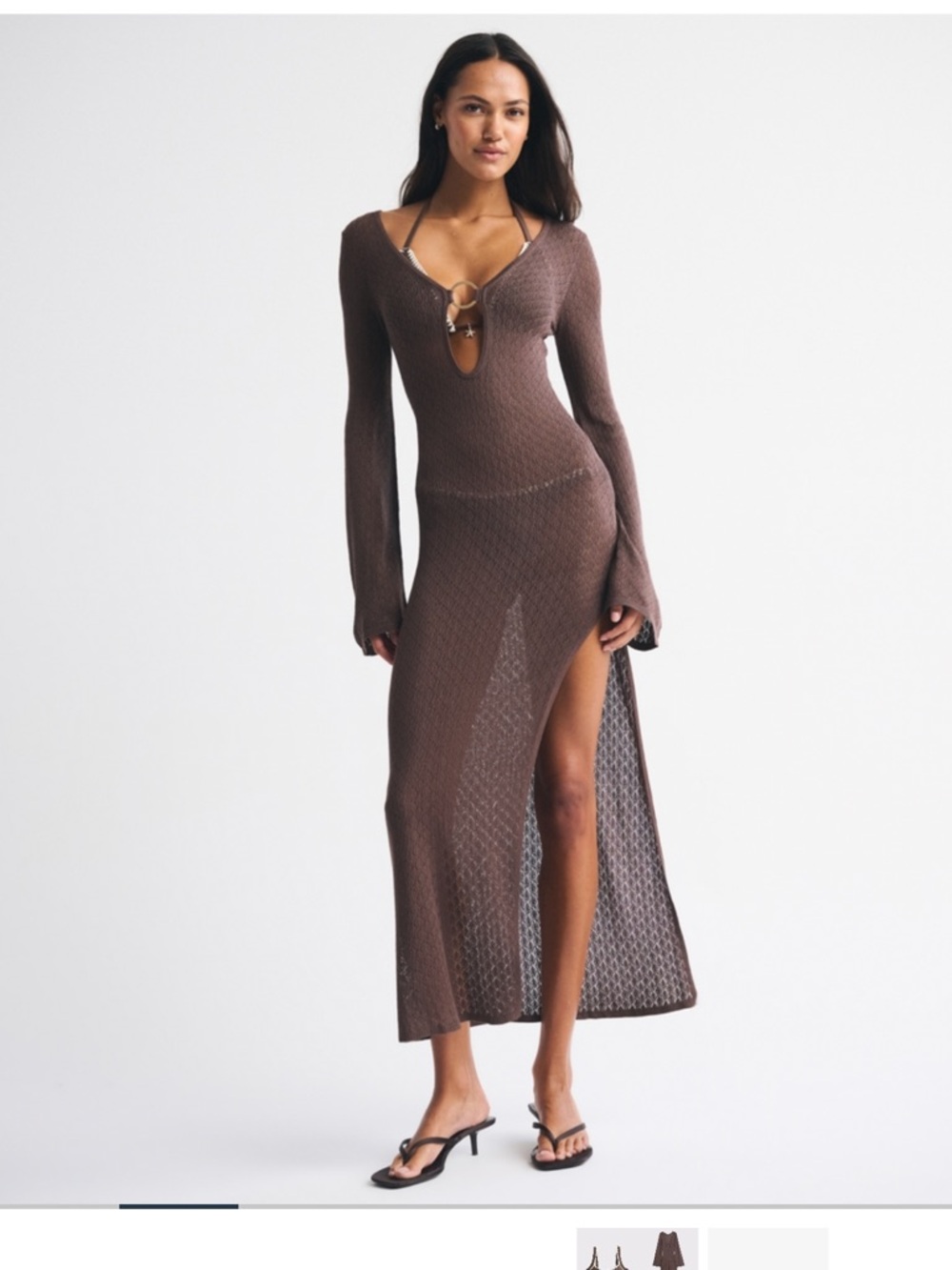 Abercrombie & Fitch Brown Maxi Knit Dress with Keyhole Detail